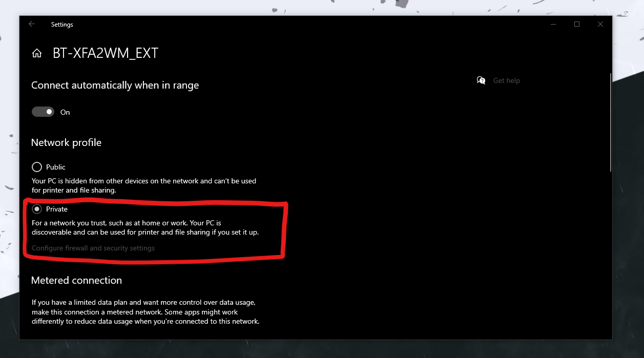 Set the network to private.png